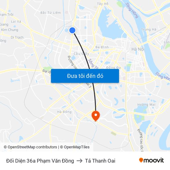 Đối Diện 36a Phạm Văn Đồng to Tả Thanh Oai map