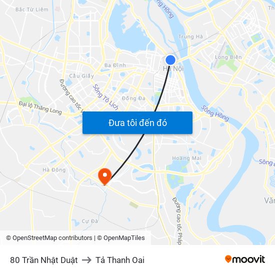 80 Trần Nhật Duật to Tả Thanh Oai map