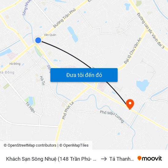 Khách Sạn Sông Nhuệ (148 Trần Phú- Hà Đông) to Tả Thanh Oai map