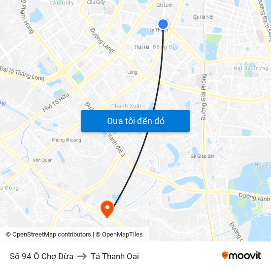 Số 94 Ô Chợ Dừa to Tả Thanh Oai map