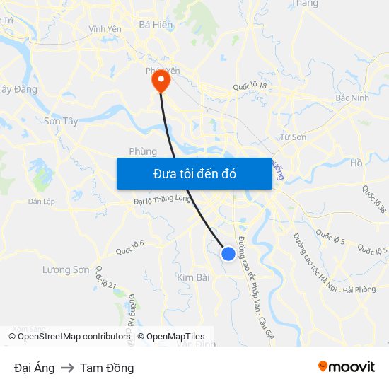 Đại Áng to Tam Đồng map