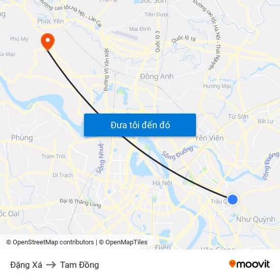 Đặng Xá to Tam Đồng map