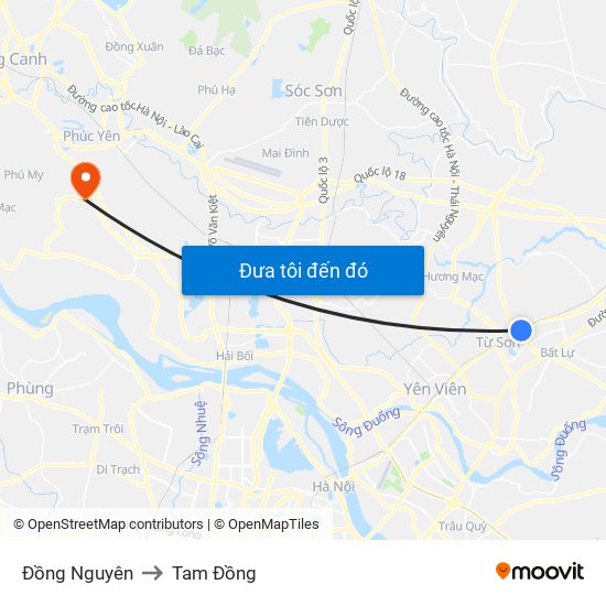 Đồng Nguyên to Tam Đồng map