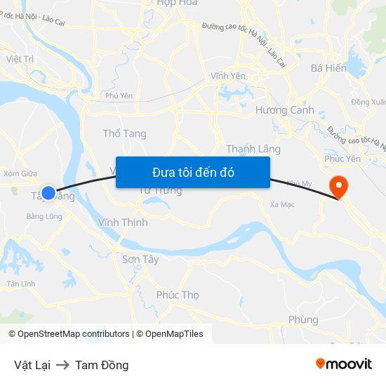 Vật Lại to Tam Đồng map