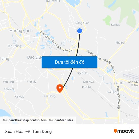 Xuân Hoà to Tam Đồng map