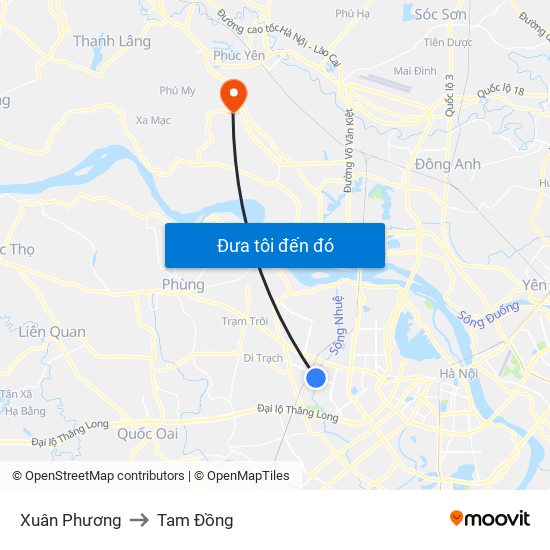 Xuân Phương to Tam Đồng map