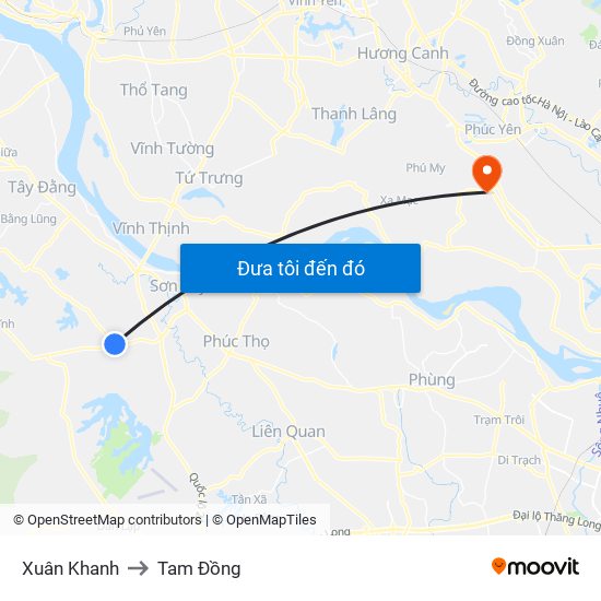 Xuân Khanh to Tam Đồng map