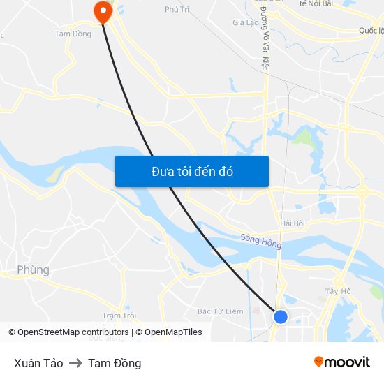 Xuân Tảo to Tam Đồng map