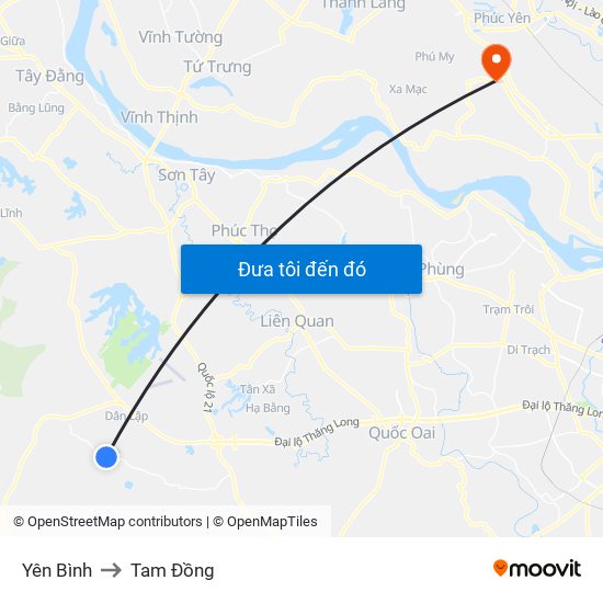 Yên Bình to Tam Đồng map