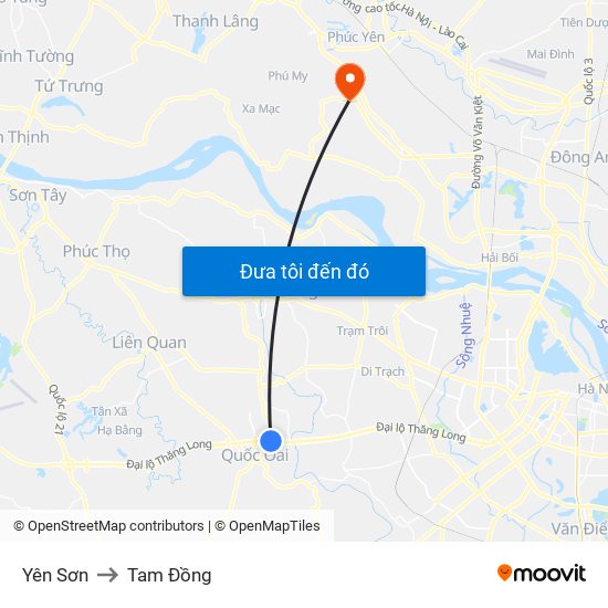 Yên Sơn to Tam Đồng map