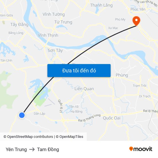 Yên Trung to Tam Đồng map