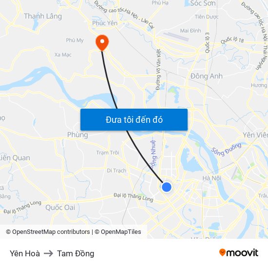 Yên Hoà to Tam Đồng map