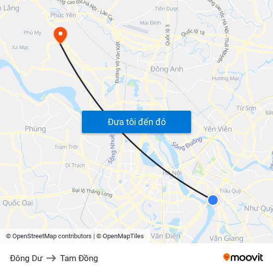 Đông Dư to Tam Đồng map