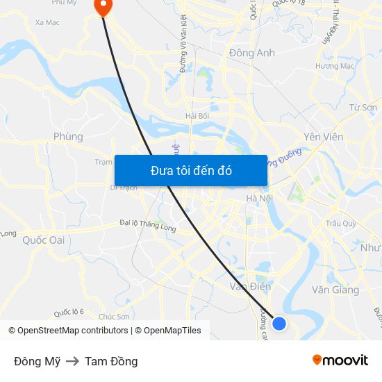 Đông Mỹ to Tam Đồng map