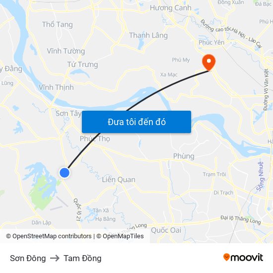 Sơn Đông to Tam Đồng map