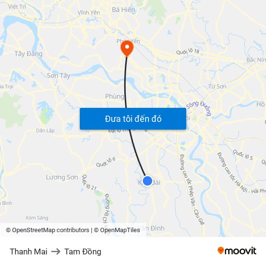Thanh Mai to Tam Đồng map