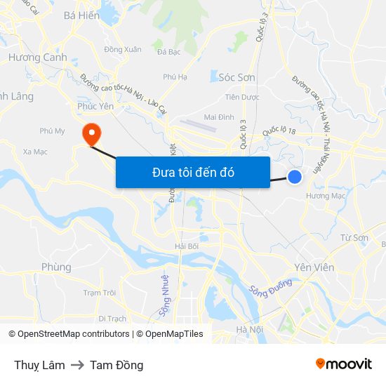 Thuỵ Lâm to Tam Đồng map