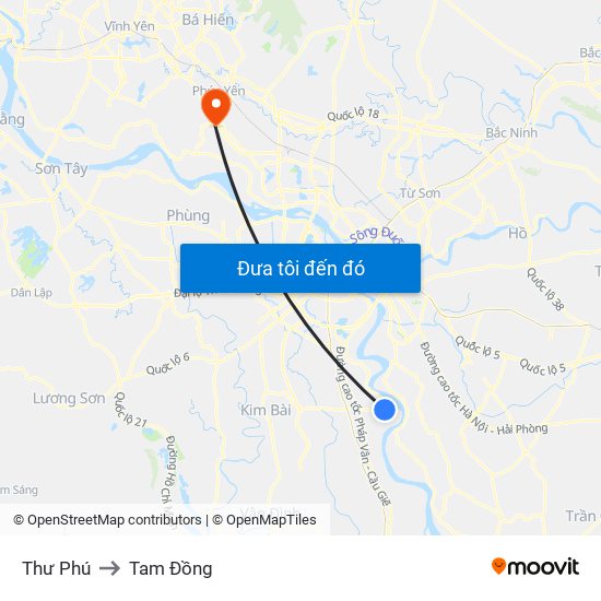 Thư Phú to Tam Đồng map