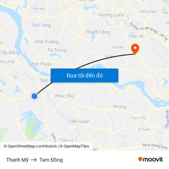 Thanh Mỹ to Tam Đồng map