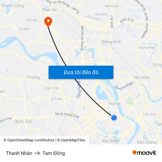 Thanh Nhàn to Tam Đồng map