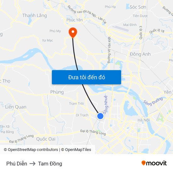 Phú Diễn to Tam Đồng map