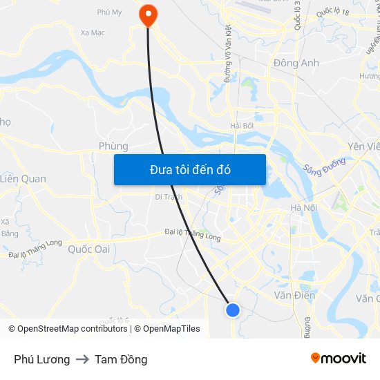 Phú Lương to Tam Đồng map