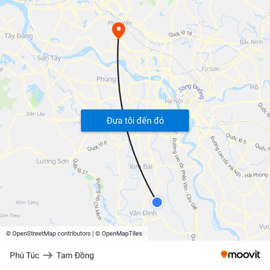 Phú Túc to Tam Đồng map