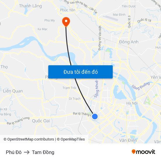 Phú Đô to Tam Đồng map