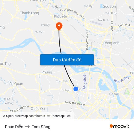Phúc Diễn to Tam Đồng map