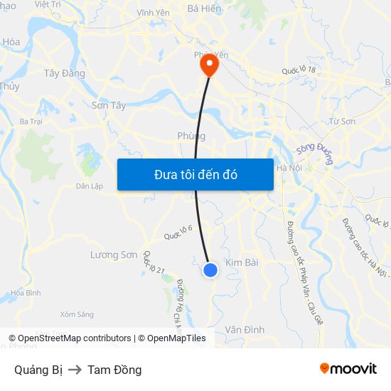 Quảng Bị to Tam Đồng map
