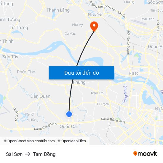 Sài Sơn to Tam Đồng map