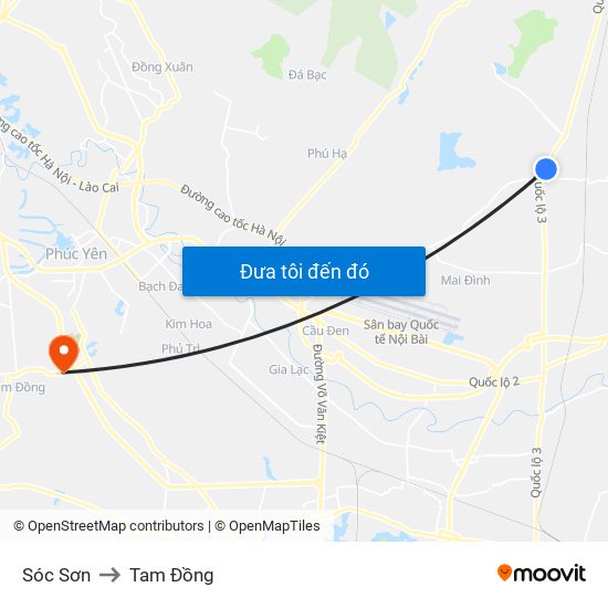 Sóc Sơn to Tam Đồng map