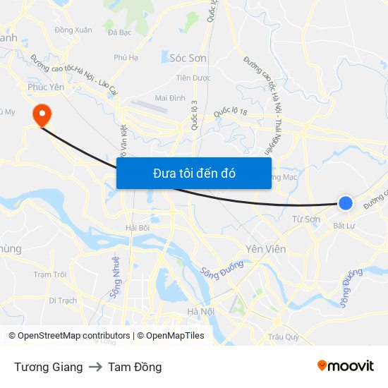 Tương Giang to Tam Đồng map