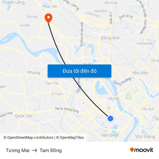 Tương Mai to Tam Đồng map