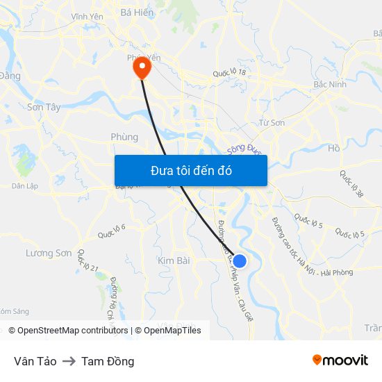 Vân Tảo to Tam Đồng map