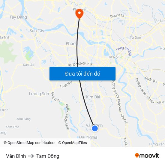 Vân Đình to Tam Đồng map