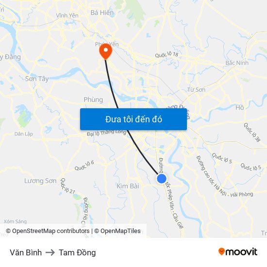 Văn Bình to Tam Đồng map