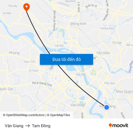 Văn Giang to Tam Đồng map