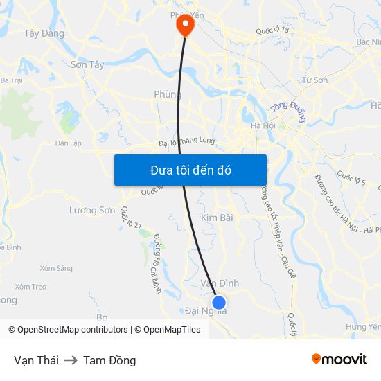 Vạn Thái to Tam Đồng map