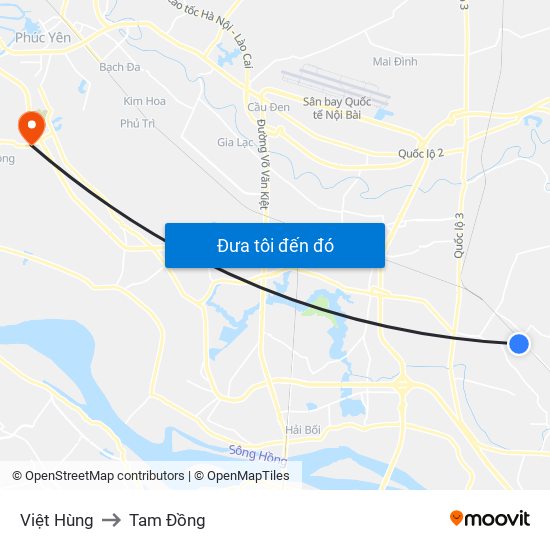 Việt Hùng to Tam Đồng map