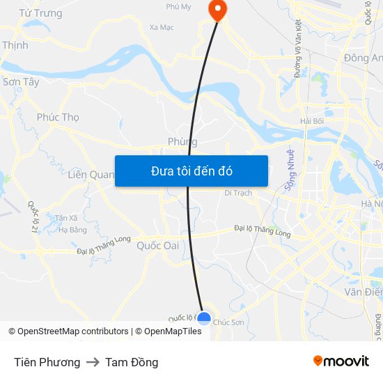 Tiên Phương to Tam Đồng map