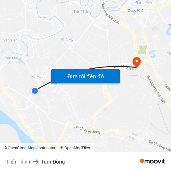 Tiến Thịnh to Tam Đồng map