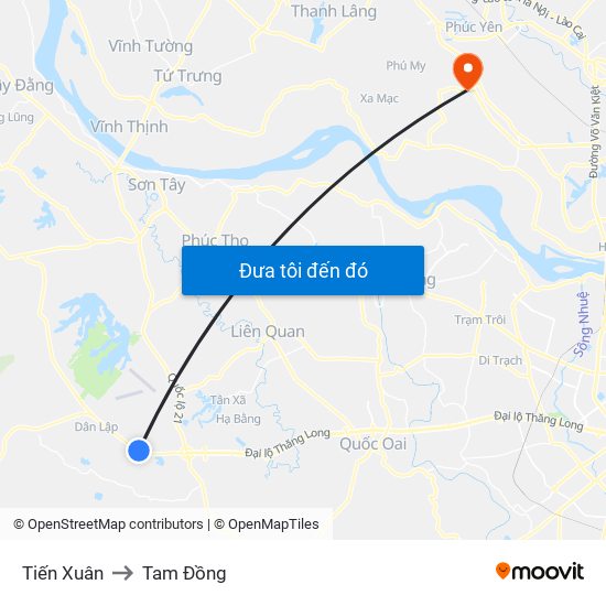 Tiến Xuân to Tam Đồng map