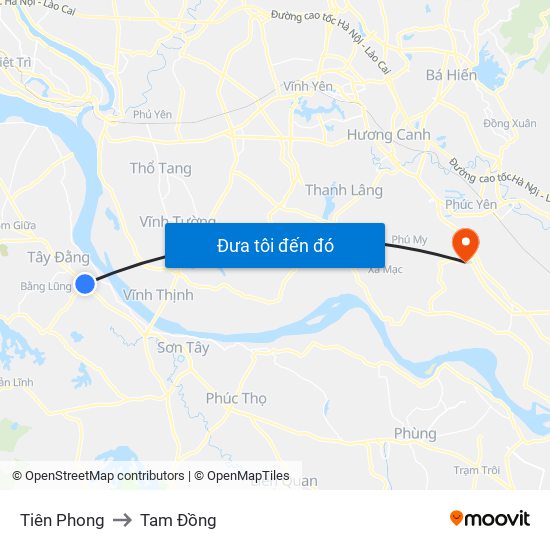 Tiên Phong to Tam Đồng map