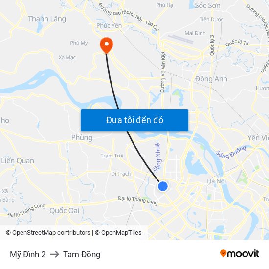 Mỹ Đình 2 to Tam Đồng map