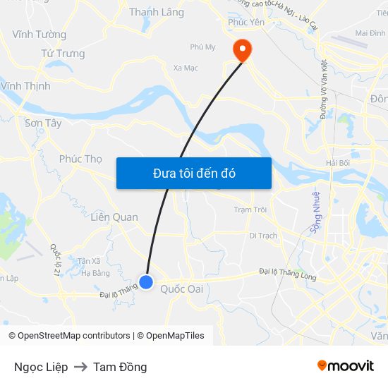 Ngọc Liệp to Tam Đồng map