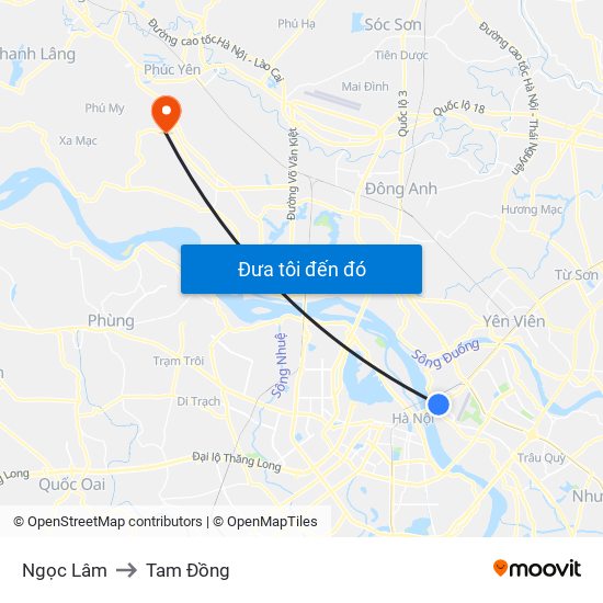 Ngọc Lâm to Tam Đồng map