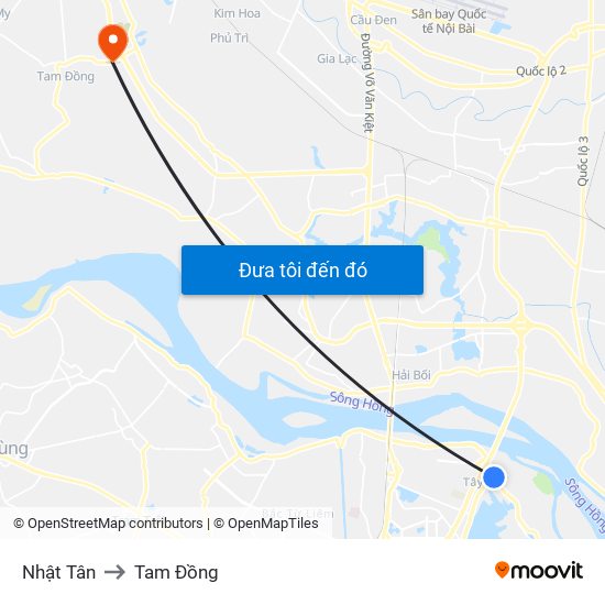Nhật Tân to Tam Đồng map