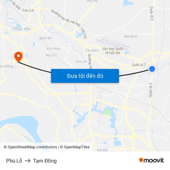 Phù Lỗ to Tam Đồng map