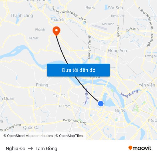 Nghĩa Đô to Tam Đồng map